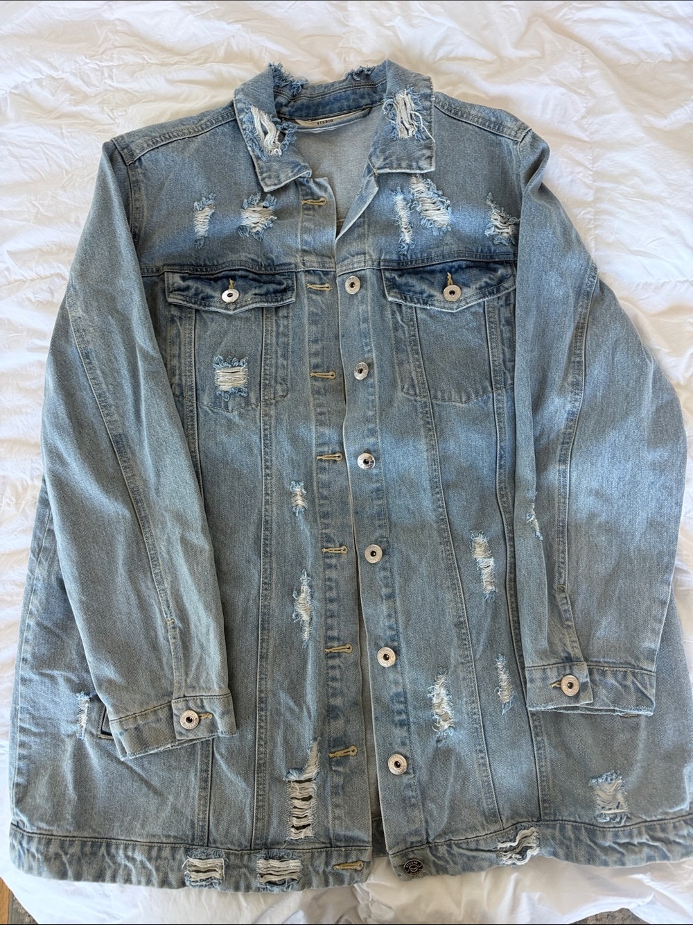Studio Untold Distressed Oversized Denim Jacket Size 20/22